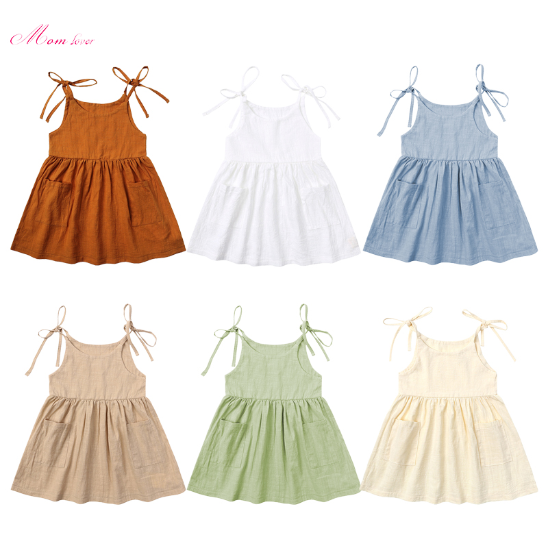 Girl’s solide jurk mouwloze mini -jurken Summer Beach Sundress