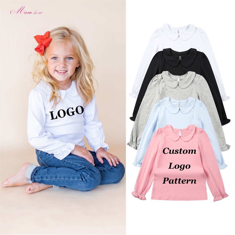 100% gekamd katoen Peter Pan Collar Kids T-shirts