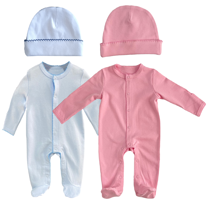 Aangepaste biologische katoenen picot trim footie swaddle set