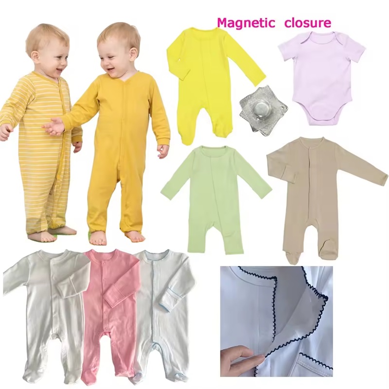 Aangepaste 100% katoenen baby magnetische snap onesie