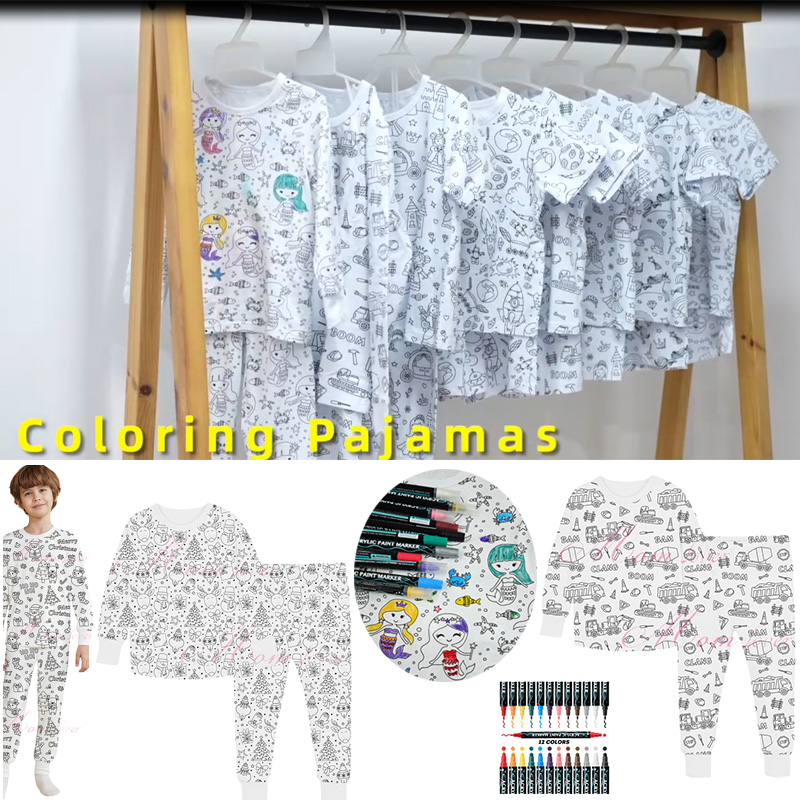 Kinderen kleurplaten pyjama stelt 3-8 jaar jongens girs pyjama’s in